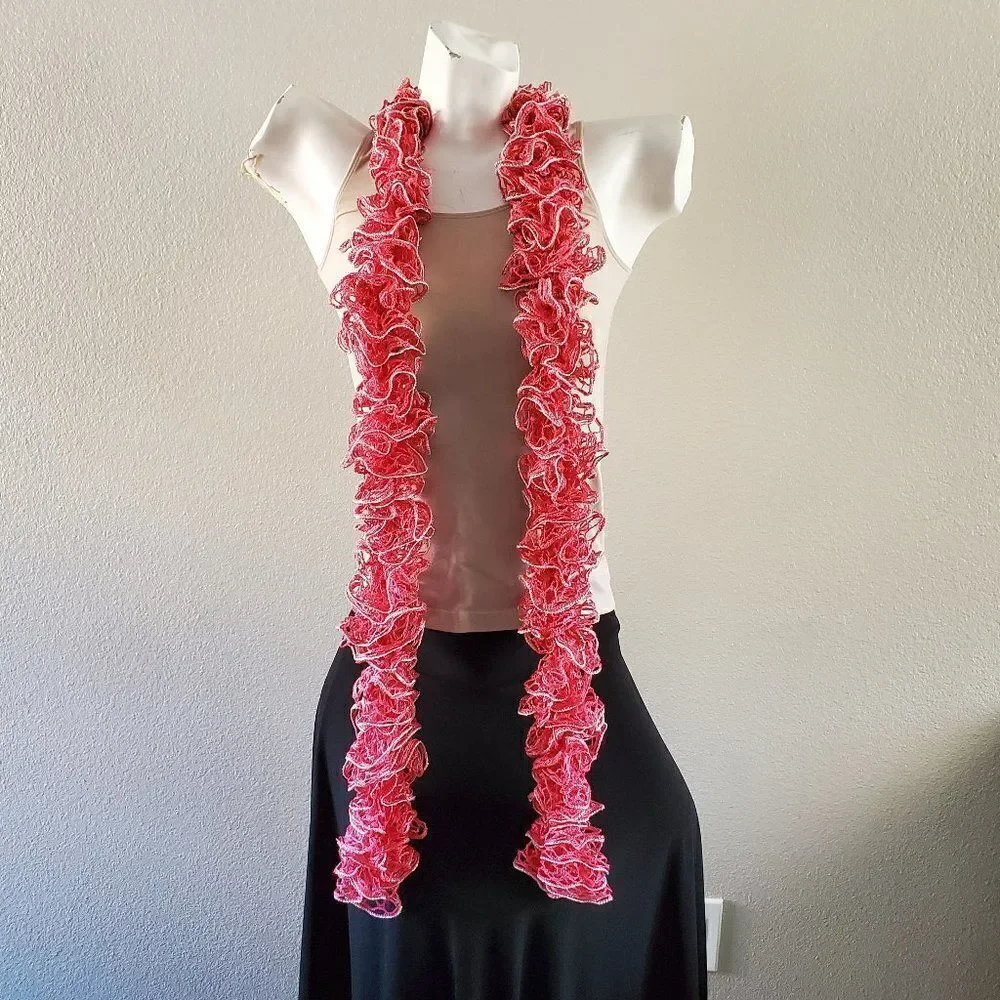 BOGO Scarf Sale - Hand Crafted crochet pink and silver ruffle scarf